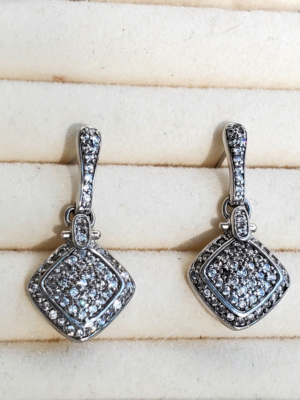 EPSO Sterling Silver Cubic Zirconia Drop Earrings | 925 | Pavé CZ • 8.06g